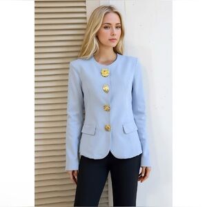NWT Boutique Lyra Statement Blazer with Gold Buttons | Peplum Tailored Jacket